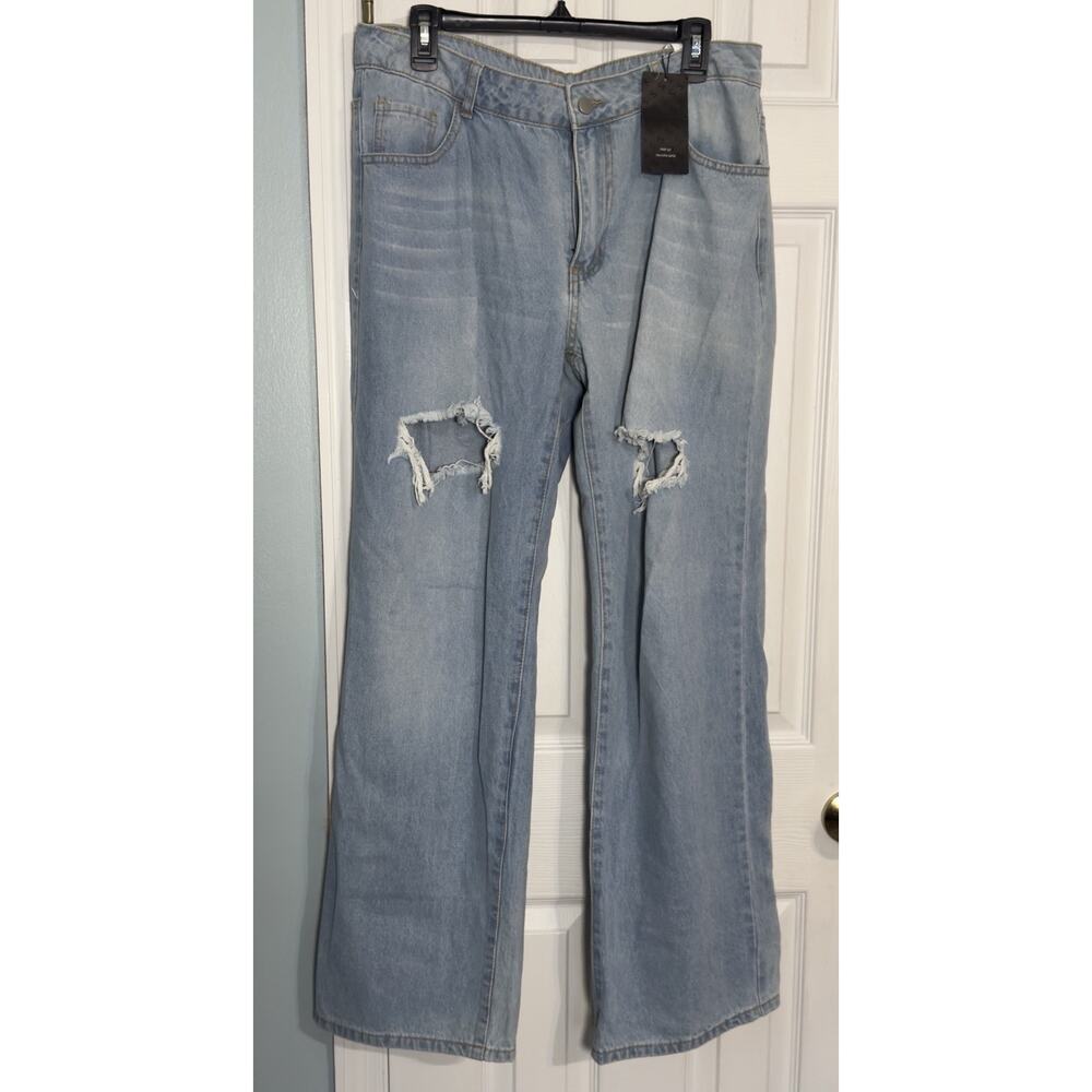 NWT SHEIN SXY Light Wash, Distressed Wide-Leg Jeans, XL